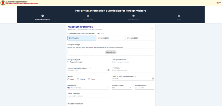 Pre-Arrival Declaration